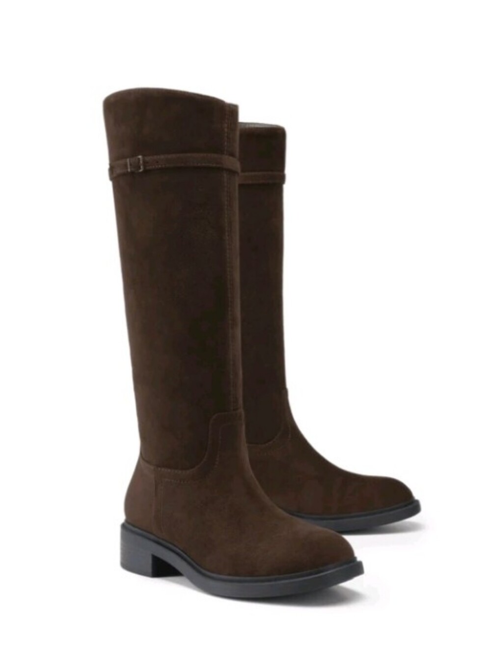 Knee-High Buckle Strap Riding Boots | Round Toe Straight Shaft Knee-High Easy - Picture 4 of 6